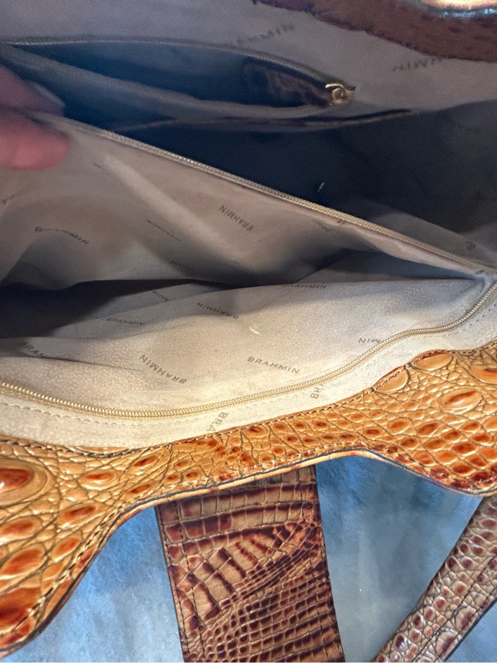 Brahmin Brown Croc-Embossed bag with Gold Hardware - Picture 9 of 15